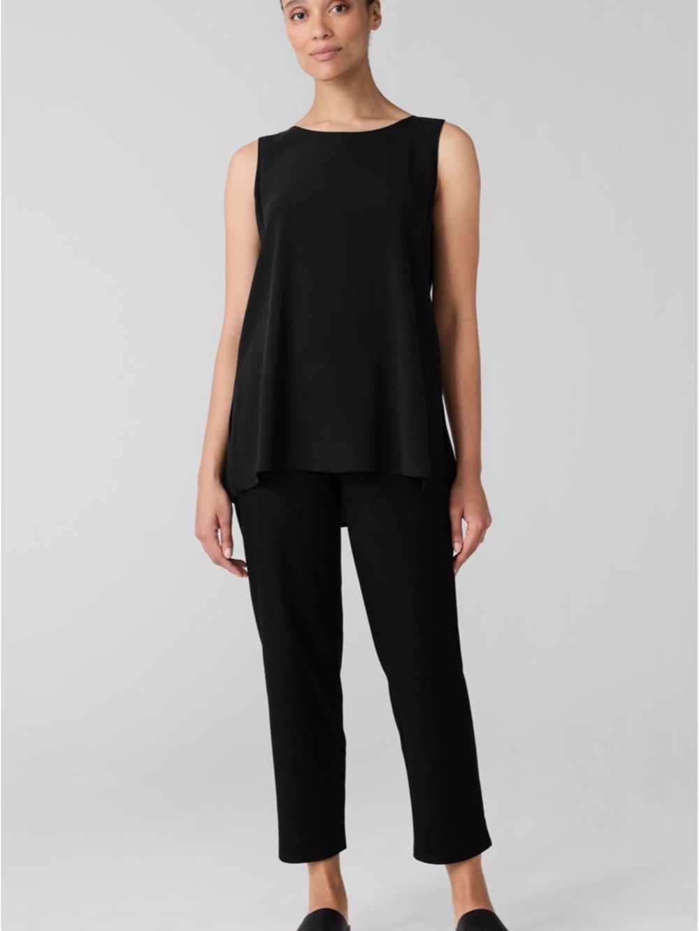 Eileen Fisher Black Ponte Pull-On Stretch Ankle Pants / Petite Large